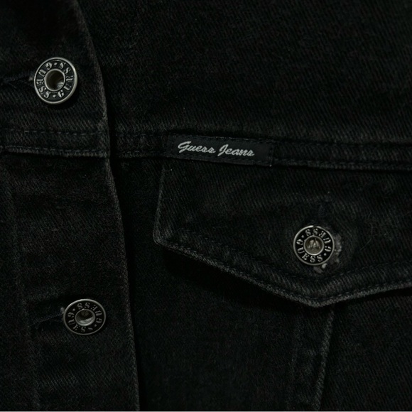 Vintage 90's GUESS Jeans Women's Black Denim Trucker Jacket Cotton Size Large - Picture 3 of 7